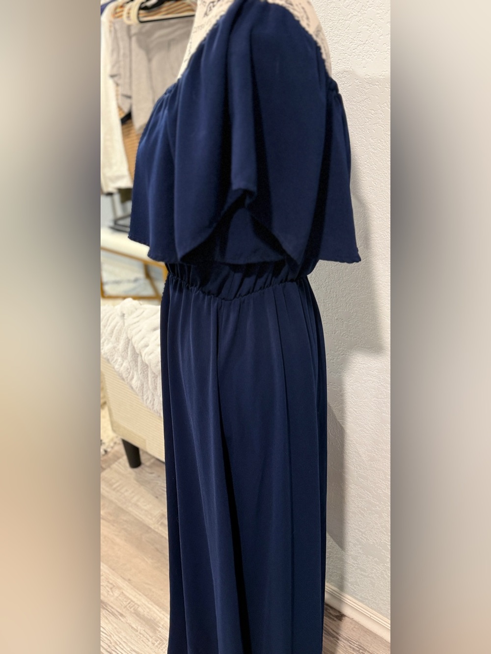SUGAR+LIPS Navy Blue Off Shoulder Maxi Dress Size Medium | Boho Beach Vacation - Picture 5 of 9